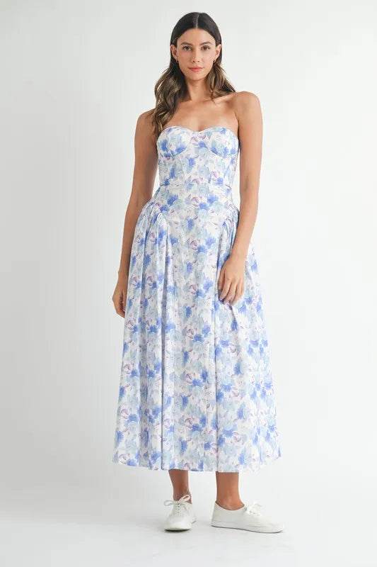 Sweetheart Neckline Floral Midi Dress for Effortless Elegance - Akana Style