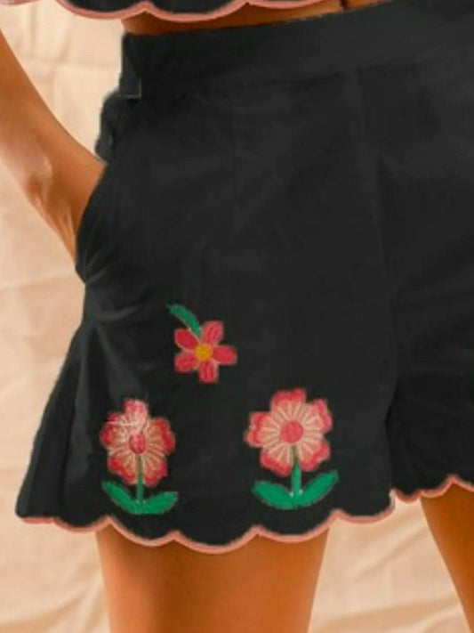 Flower Embroidered Tank Top Set with Shorts for Stylish Summer Looks - Akana Style