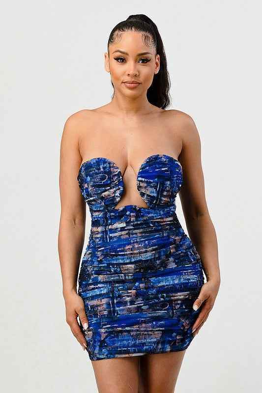 Deep Ocean Print Dress - Stunning Mini Bodycon Fashion Inspired by the Ocean - Akana Style