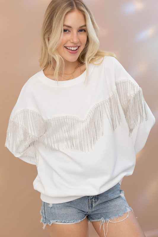 Rhinestone Fringe Top for Stylish Elegance and Comfort - Akana Style