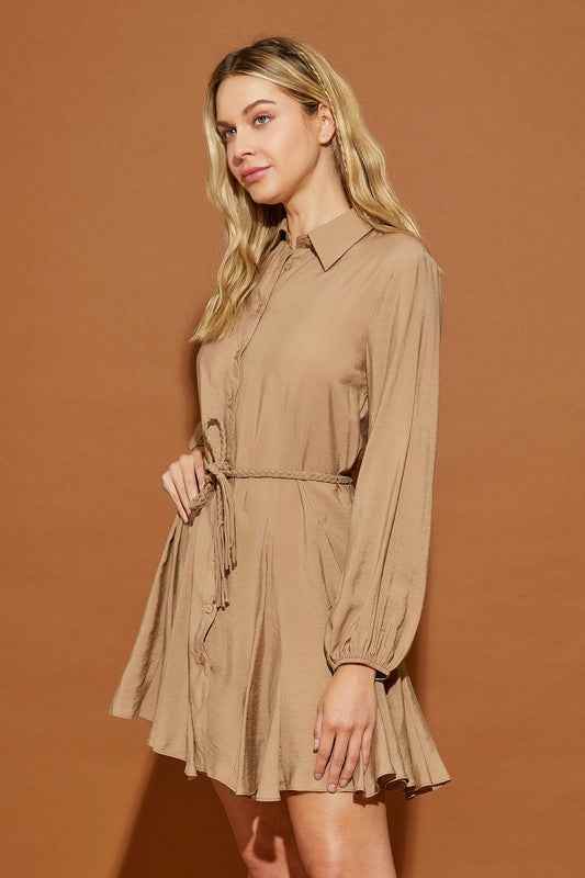 Twisted Belt Shirt Dress - Akana Style