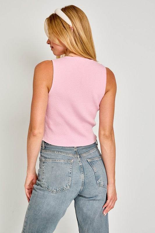 Satin Bow Detail Sweater Top - Stylish Sleeveless Design - Akana Style