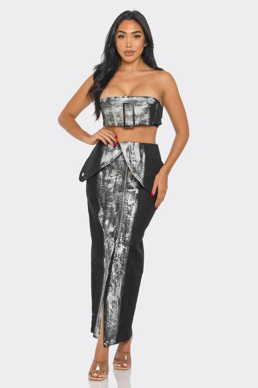 Urban Chic Metallic Skirt Set for Stylish Fashion Lovers - Akana Style