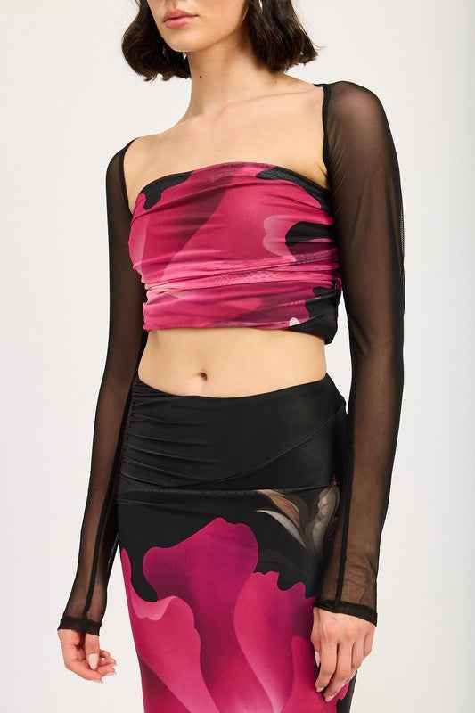 MESH PRINT TUBE TOP WITH DETACHABLE SHRUG - Akana Style