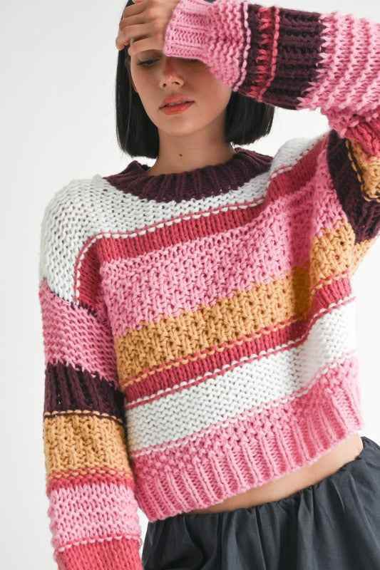 MOCK NECK STRIPED SWEATER - Akana Style
