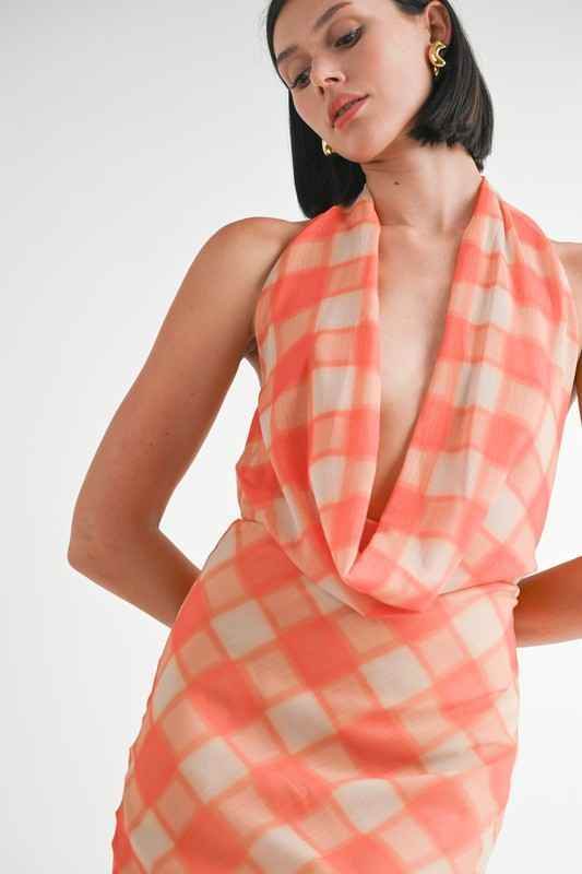 HALTER MAXI SATIN DRESS WITH OPEN BACK - Akana Style