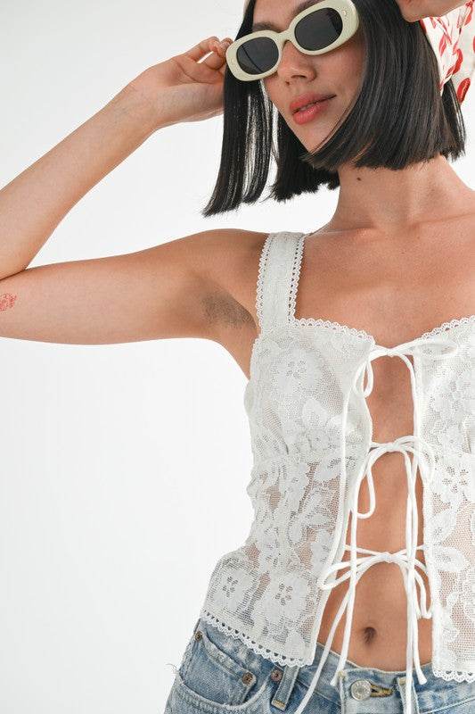 Square Neck Sleeveless Top - Chic Front Tie Design for Effortless Style - Akana Style