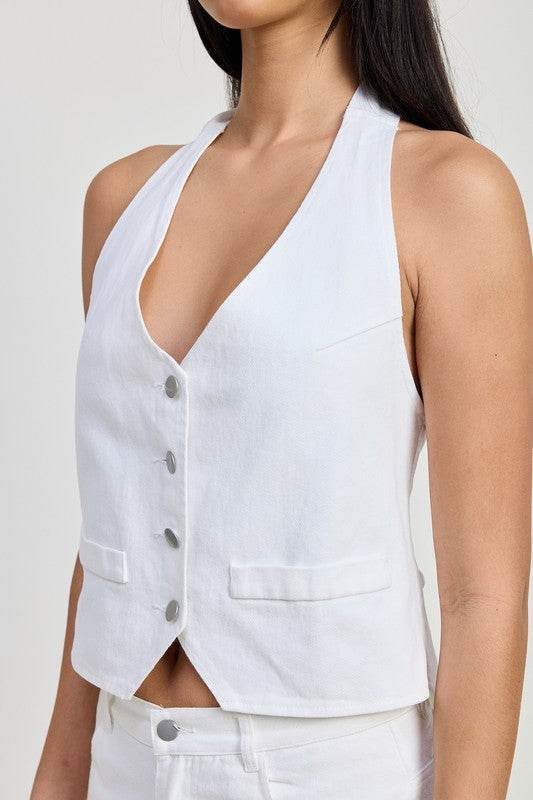 BUTTON UP HALTER NECK TOP - Akana Style