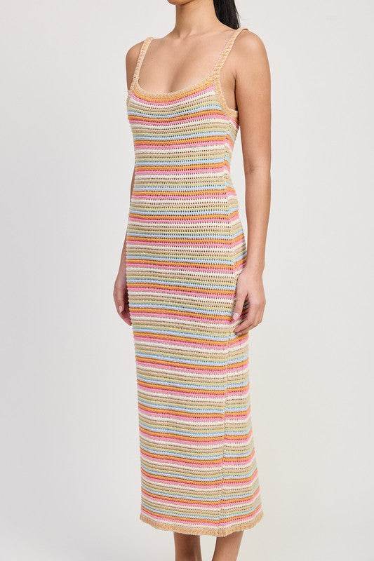 MIDI CROCHET SQUARE NECK DRESS for Effortless Style and Comfort - Akana Style