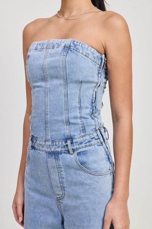 STRAPLESS DENIM JUMPSUIT - Akana Style