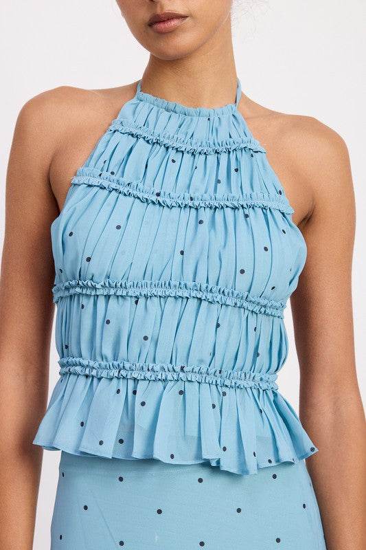 Backless Halterneck Top with Ruffled Design for Effortless Style - Akana Style