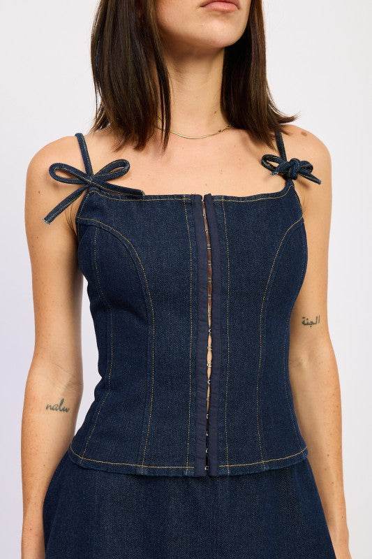 DENIM BUSTIER TOP WITH ZIPPER - Akana Style