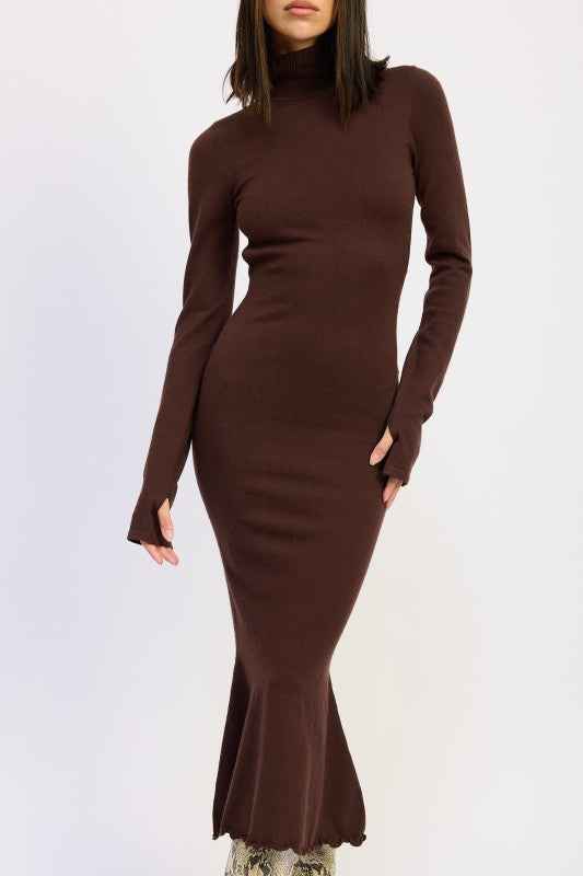 TURTLE NECK MIDI DRESS WITH BACK CUTOUT