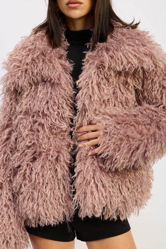 Shaggy Fur Coat with Collar for Ultimate Style and Comfort - Akana Style
