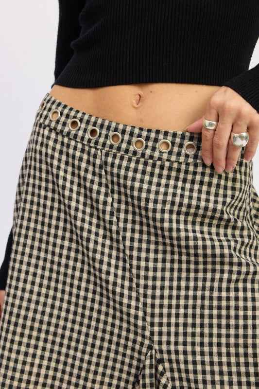 GINGHAM GROMMET ASYMMETRICAL SKIRT