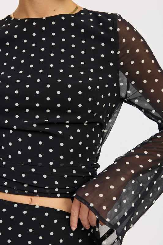 CROPPED POLKA DOT SHEER TOP WITH OPEN BACK TIE