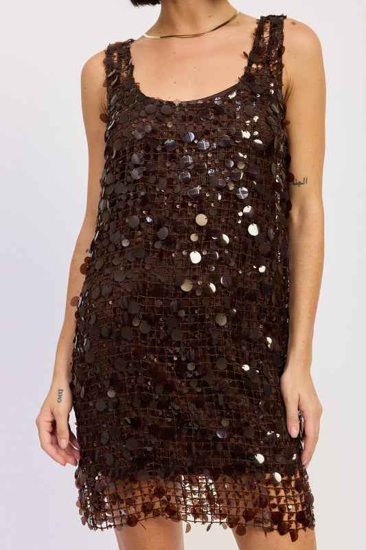 MINI MESH SLEEVELESS SEQUIN DRESS