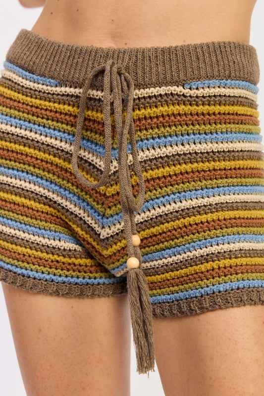 MINI CROCHET KNITTED STRIPED SHORTS