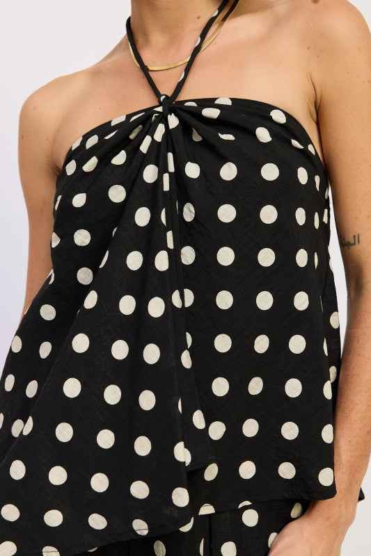 OPEN BACK POLKA DOT HALTER TOP