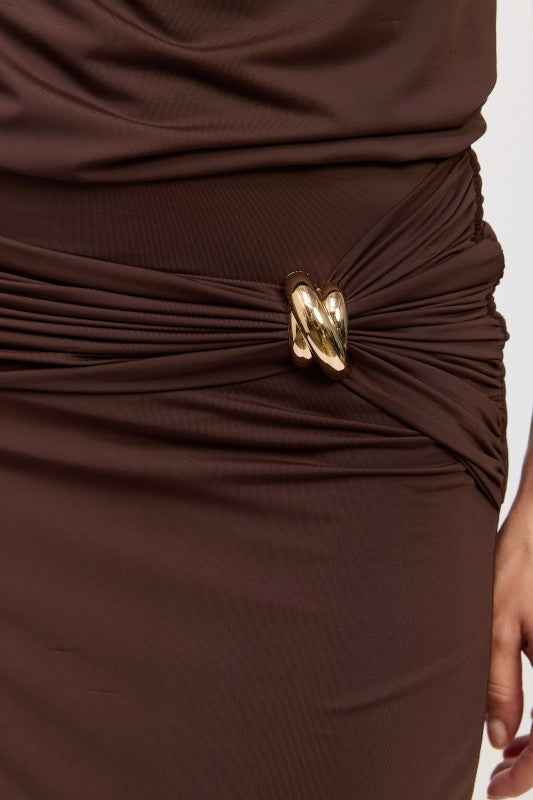 MAXI RUCHED KNITSKIRT WITH GOLD TRIM