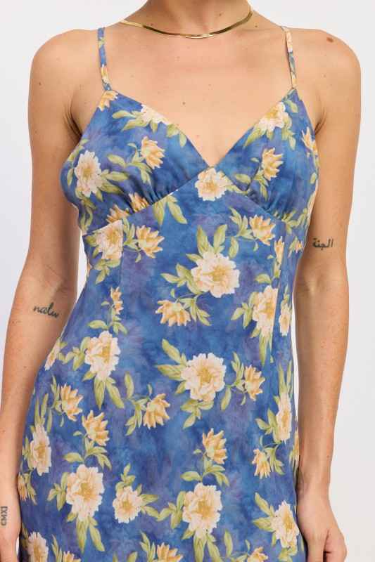 MAXI FLORAL CROSS TIE BACK DRESS