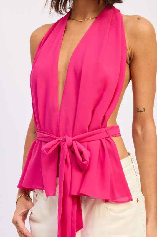 HALTER BACKLESS SCARF TOP