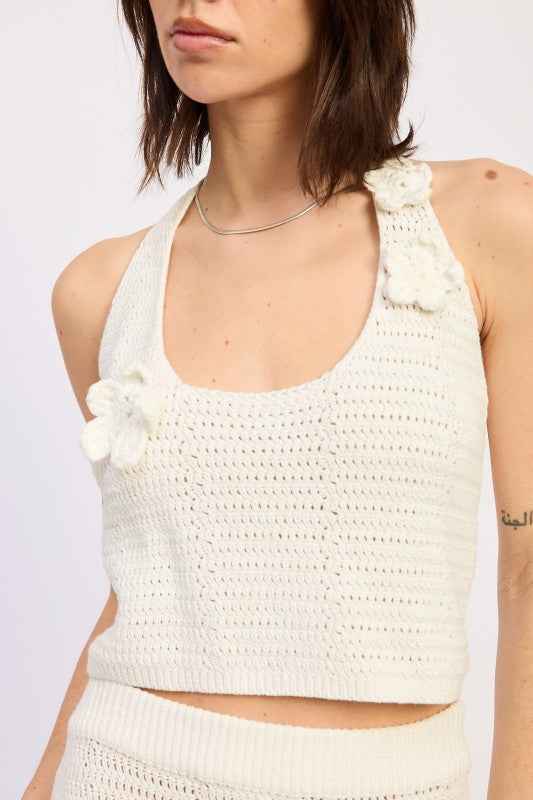 CROCHET CROPPED TOP WITH NECK TIE