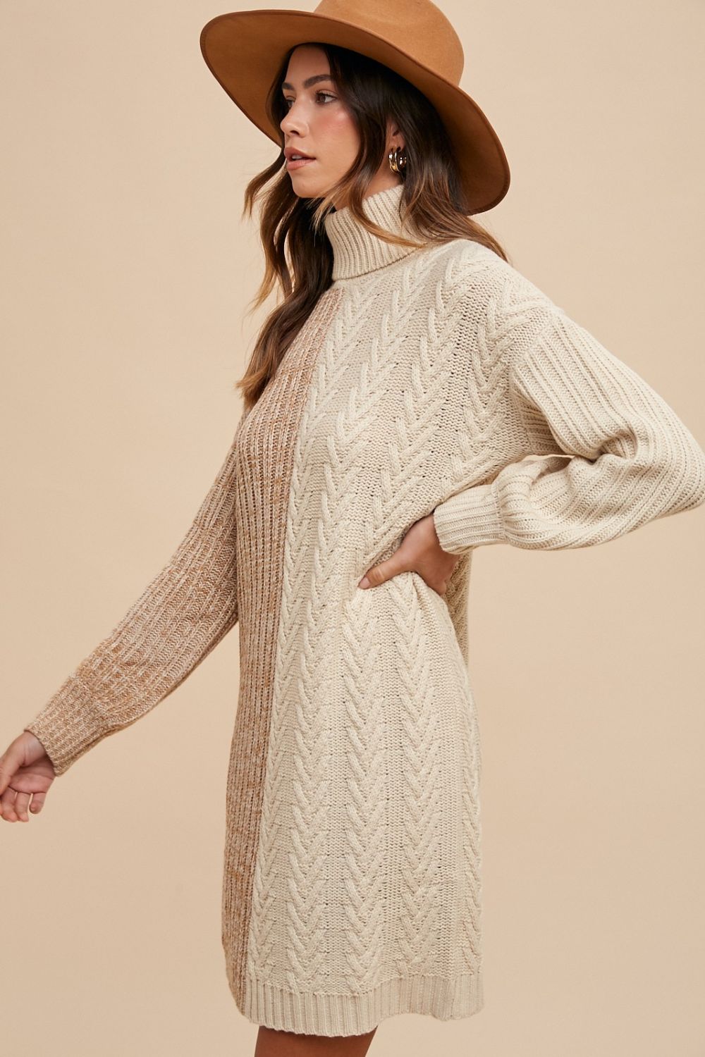 Color Block Turtleneck Sweater Dress - Akana