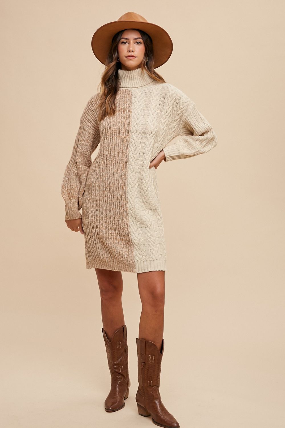 Color Block Turtleneck Sweater Dress - Akana