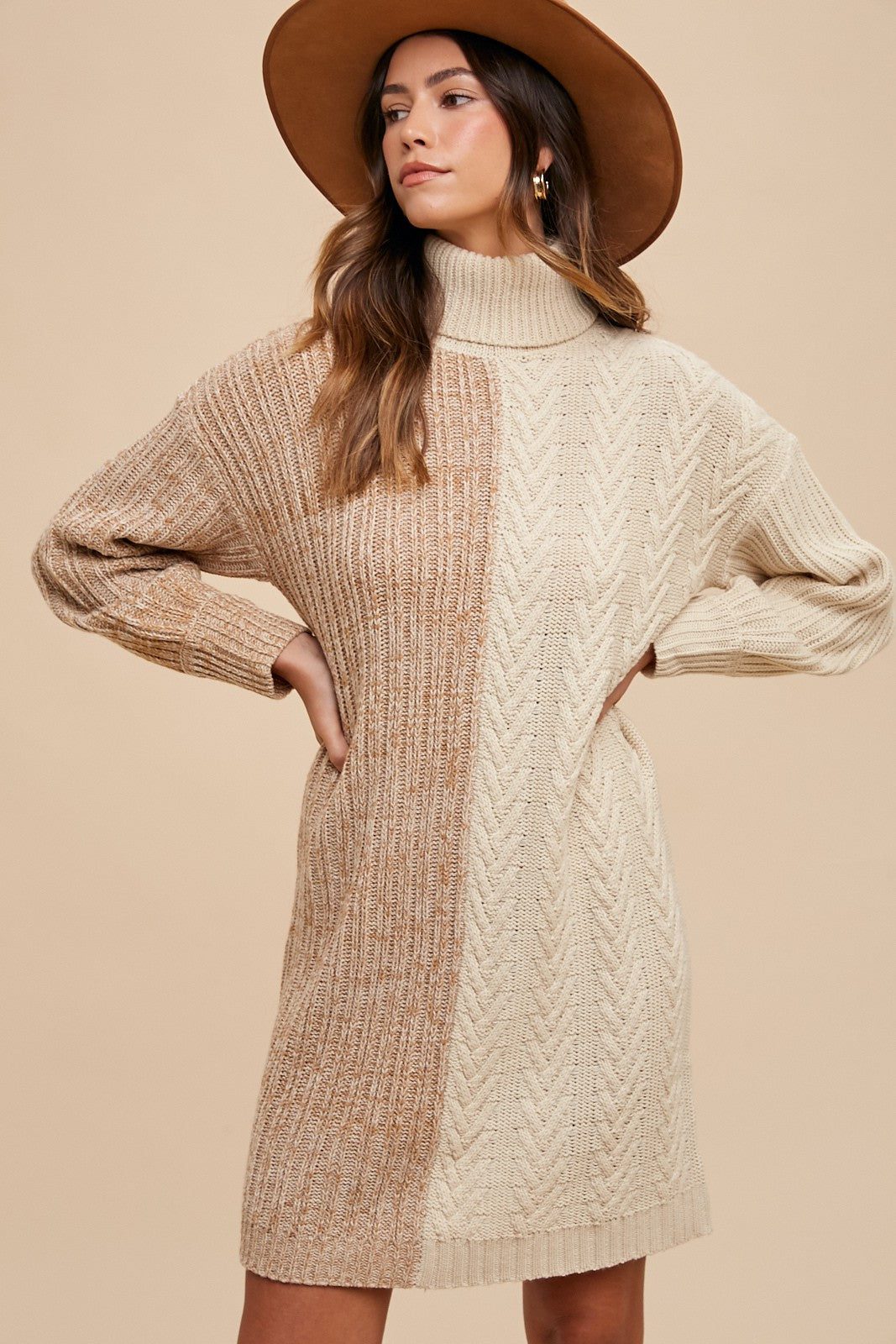 Color Block Turtleneck Sweater Dress - Akana