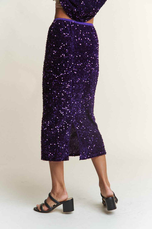 Sequin Midi Skirt with Back Slit for Elegant Style - Akana Style