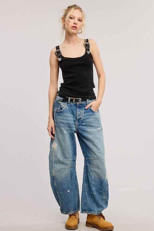 BLACK SILVER BELT TANK TOP - Akana Style