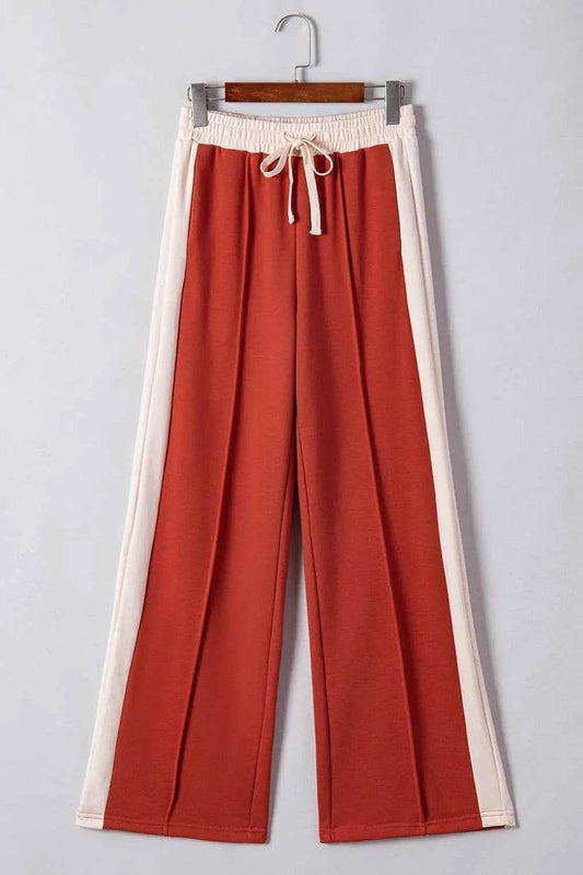 Drawstring Wide Leg Pants with Contrast Design - Akana Style