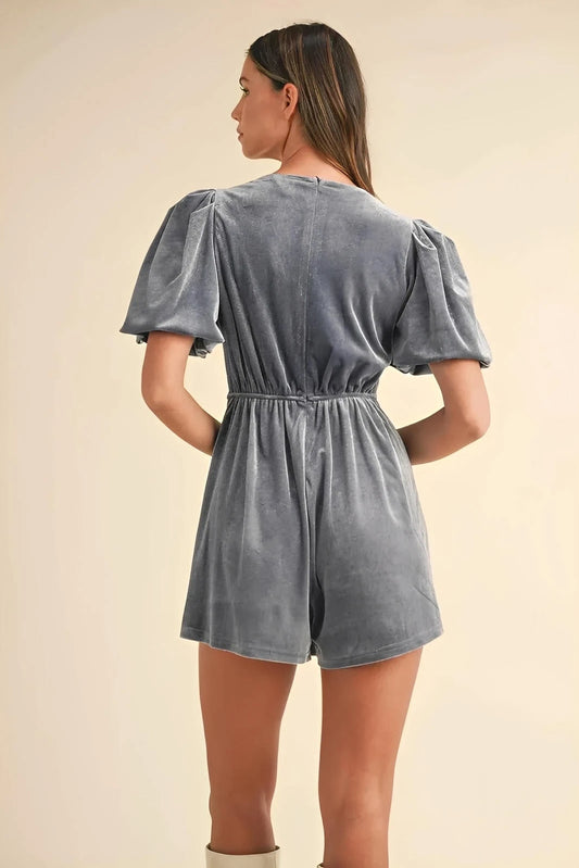 Puff Sleeve Velvet Romper