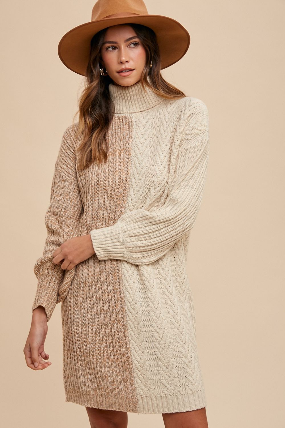 Color Block Turtleneck Sweater Dress - Akana