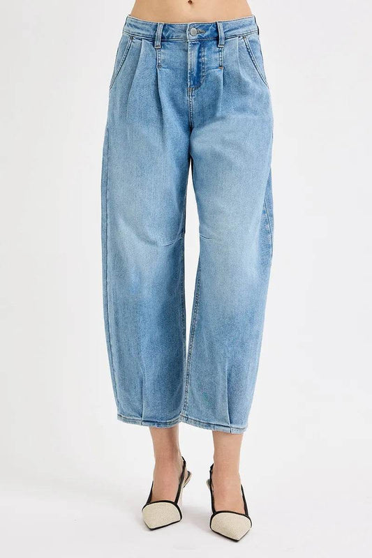 RISEN Plus Size Wide Leg Crop Jeans - Full Size Mid Rise Fit - Akana Style