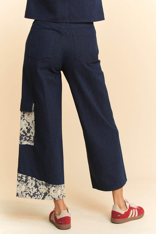 Lace Applique Wide Leg Jeans - Akana Style