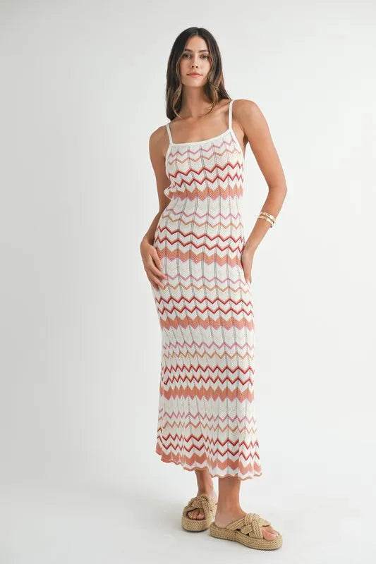 Lightweight Chevron Knit Maxi Dress for Effortless Style - Akana Style