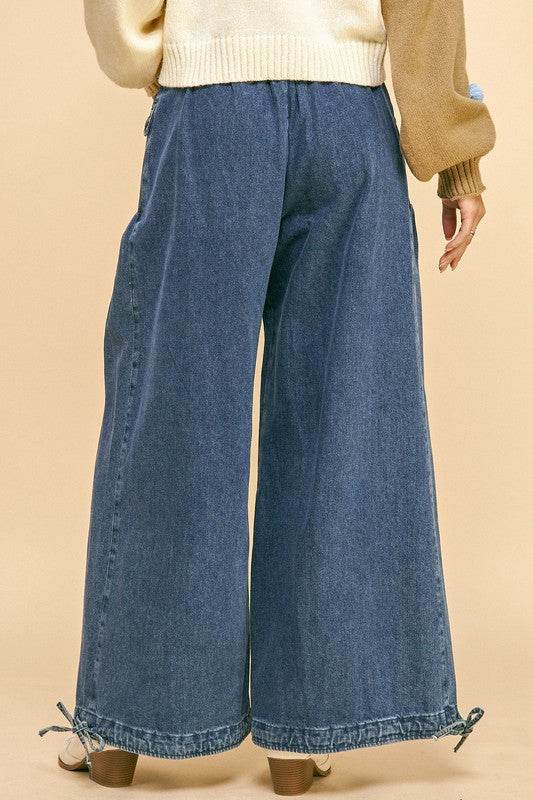 Drawstring Hem Wide Leg Jeans for Effortless Style and Comfort - Akana Style