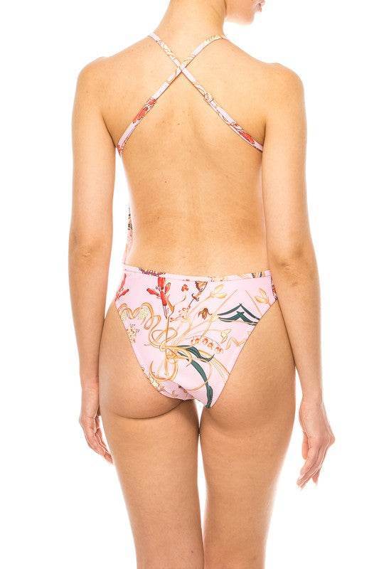 Floral Print One Piece Bathing Suit with Deep Cut Front - Akana Style
