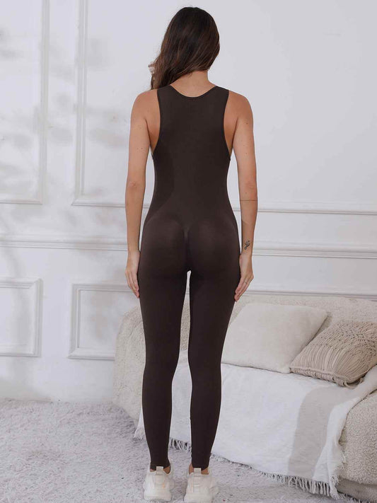 Half Zip Active Jumpsuit with Wide Straps - Akana Style