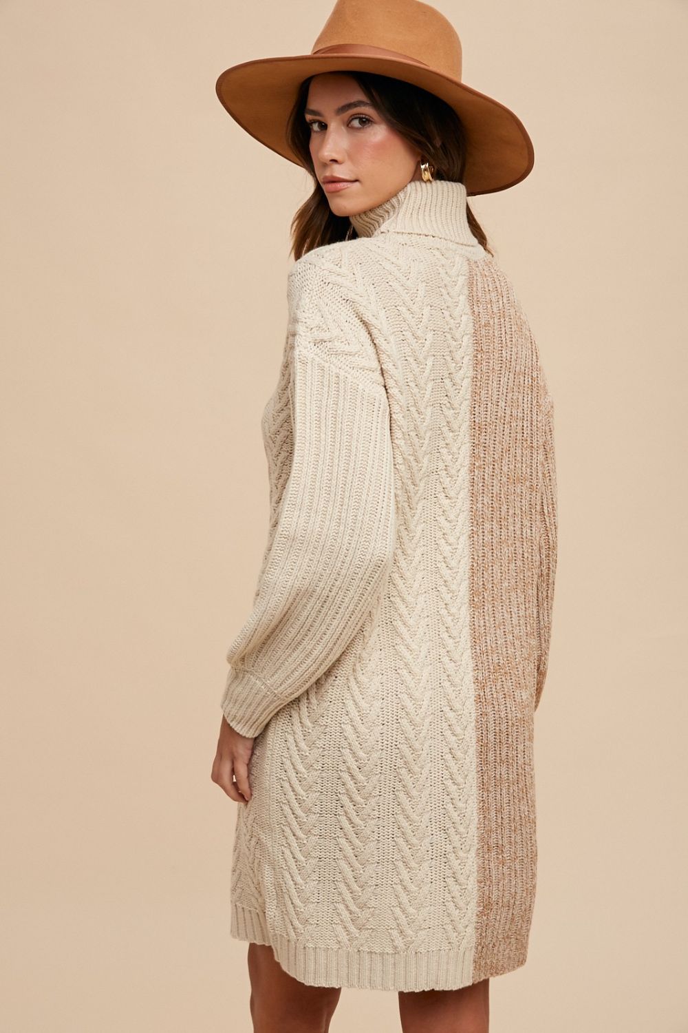 Color Block Turtleneck Sweater Dress - Akana