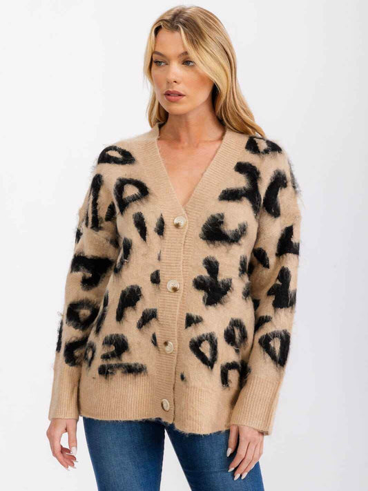 ANIMAL PRINT CARDIGAN SWEATER - Akana Style