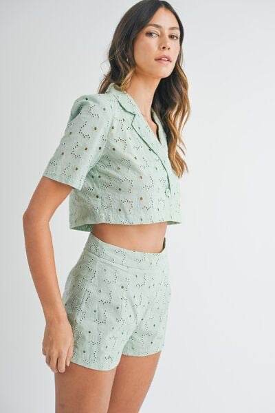 Eyelet Crop Top and Shorts Set for Stylish Summer Outfits - Akana Style
