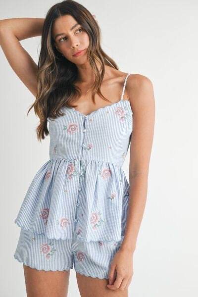 Stripe Peplum Cami Shorts Set for Effortless Summer Style - Akana Style