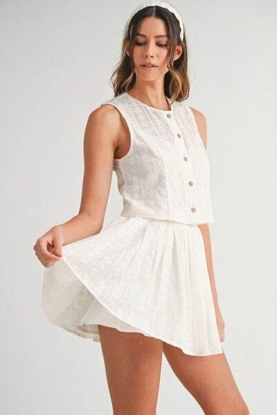 Eyelet Lace Top Mini Skirt Set for Chic Summer Style - Akana Style