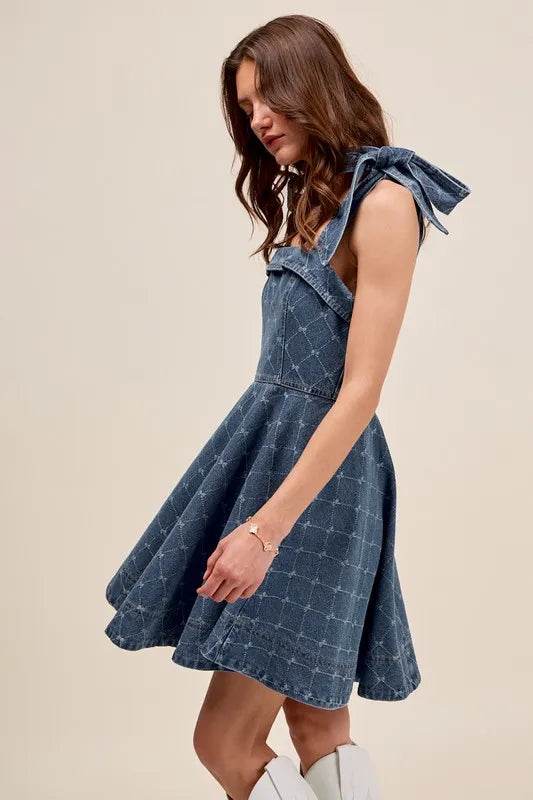 Ribbon Denim Dress - Stylish and Comfortable Everyday Wear - Akana Style