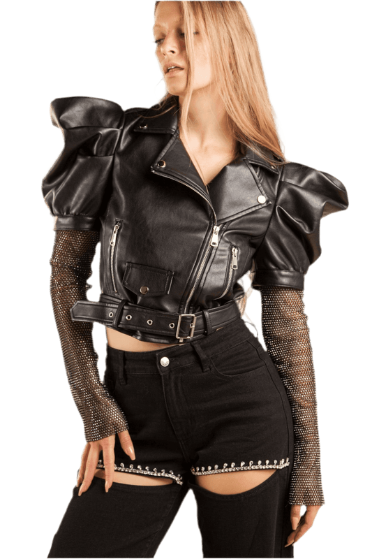 Rhinestone Sleeve Leather Jacket for a Stylish and Unique Look
