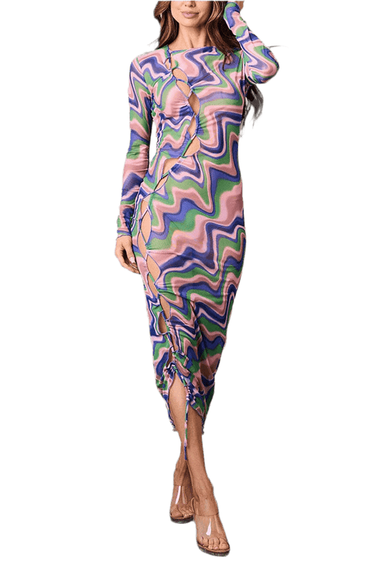 LONG SLEEVE CUT OUT MIDI DRESS - Trendy Multi Colors for Stylish Looks - Akana Style
