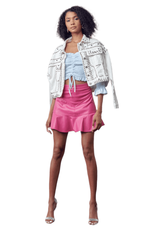 White Oversized Denim Jacket with Studded Detail for Trendy Street Style - Akana